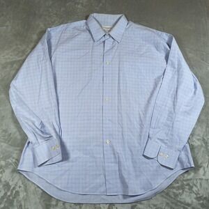 Vintage Yves Saint Laurent Shirt Mens 17.5 Blue Plaid Long Sleeve Button Up USA